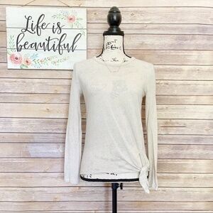 Madewell Oatmeal Long Sleeve Tie Front Top Small